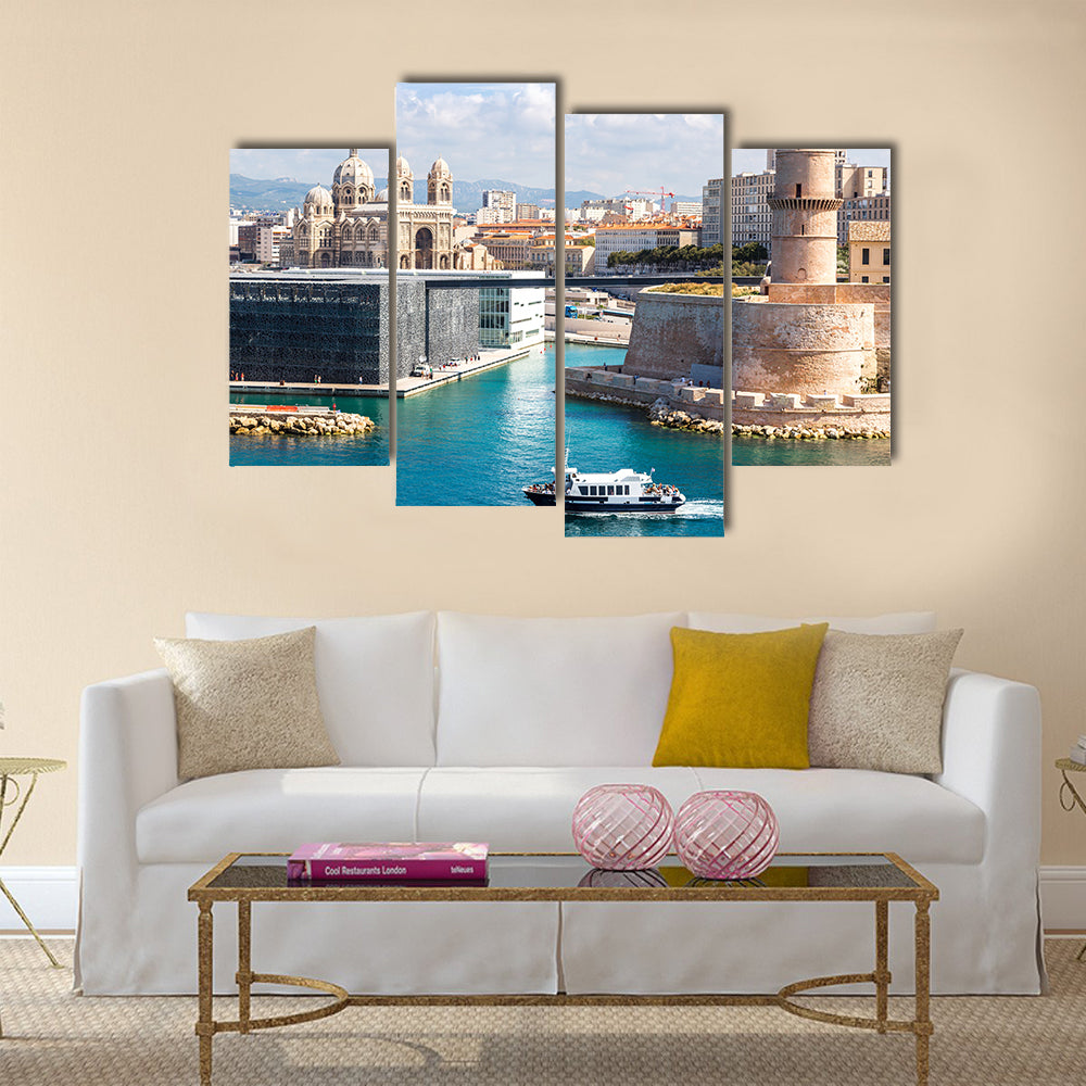 Scenery Of Saint Jean Castle, Cathedral De La Major And Vieux Port Multi Panel Canvas Wall Art