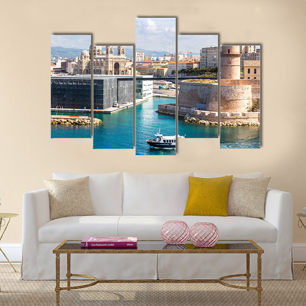 Scenery Of Saint Jean Castle, Cathedral De La Major And Vieux Port Multi Panel Canvas Wall Art