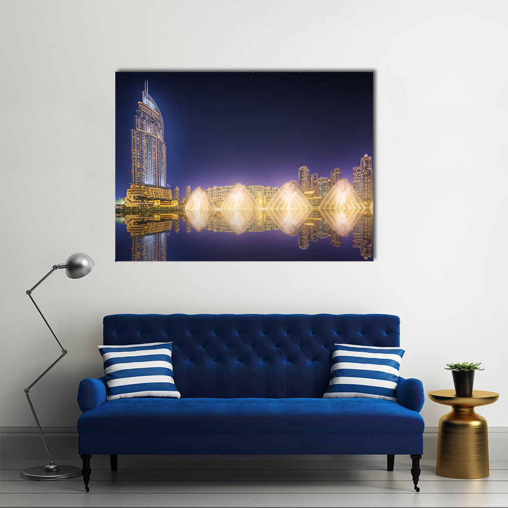 The dancing fountain Burj Khalifa in Dubai, UAE Multi panel canvas wall art