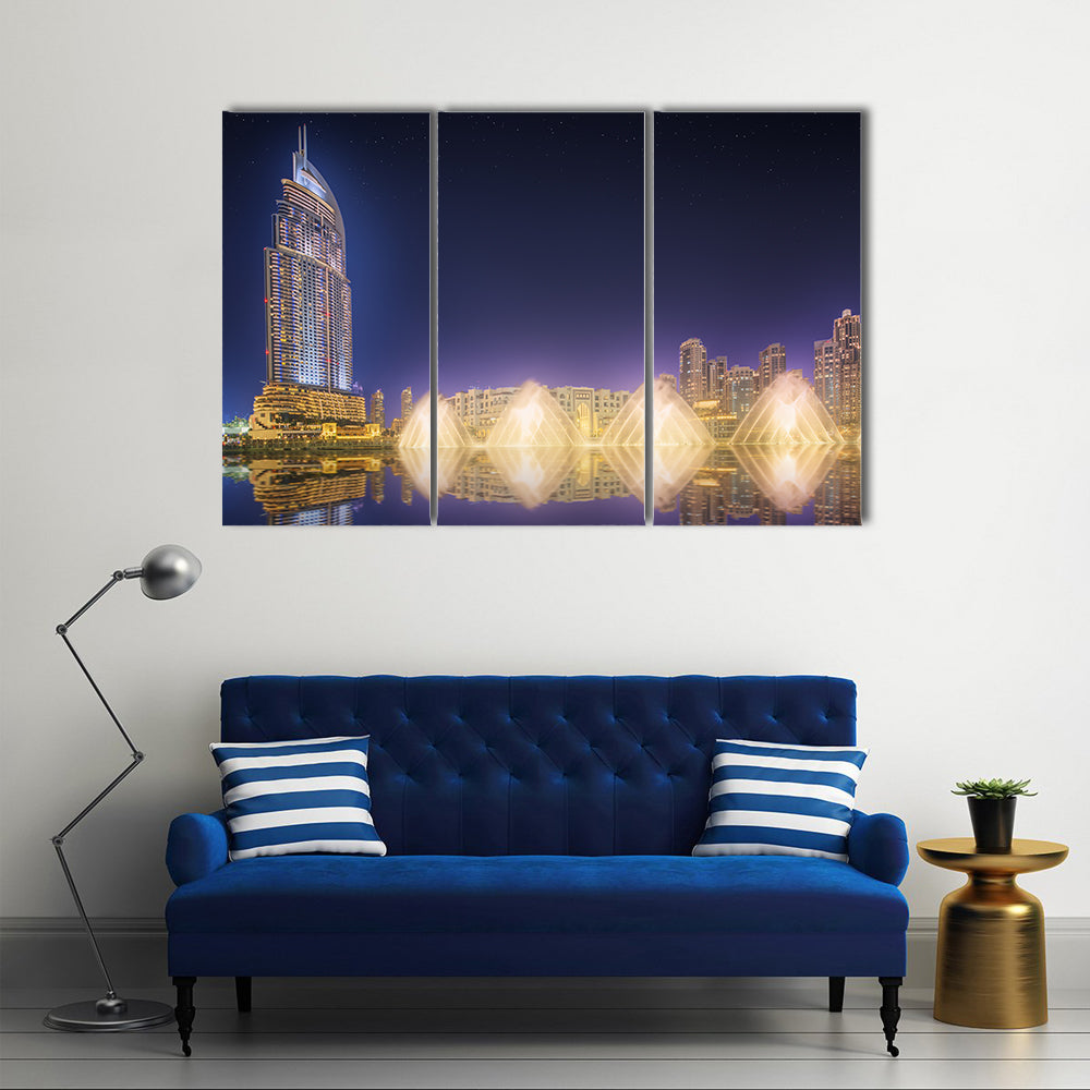 The dancing fountain Burj Khalifa in Dubai, UAE Multi panel canvas wall art