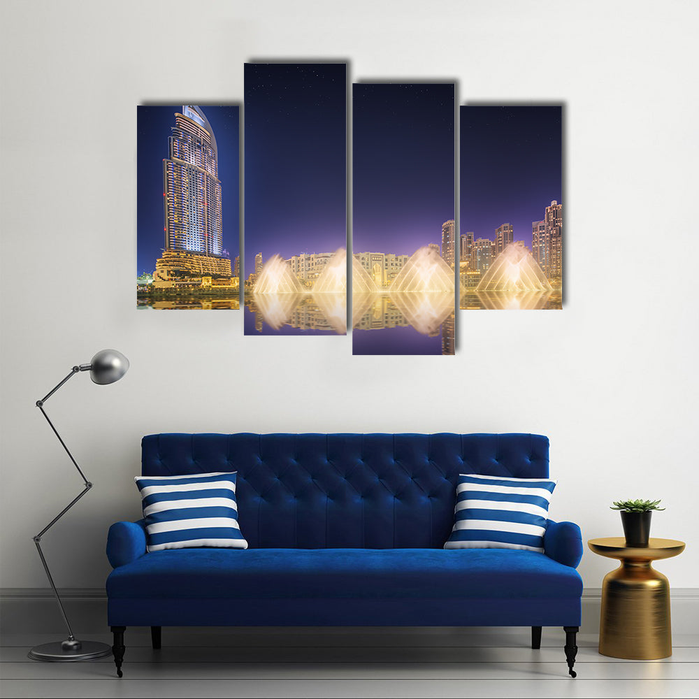 The dancing fountain Burj Khalifa in Dubai, UAE Multi panel canvas wall art