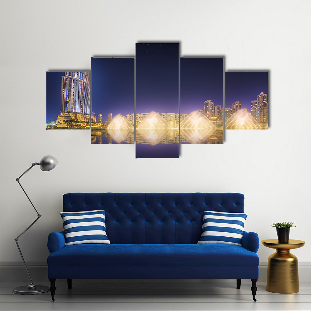 The dancing fountain Burj Khalifa in Dubai, UAE Multi panel canvas wall art