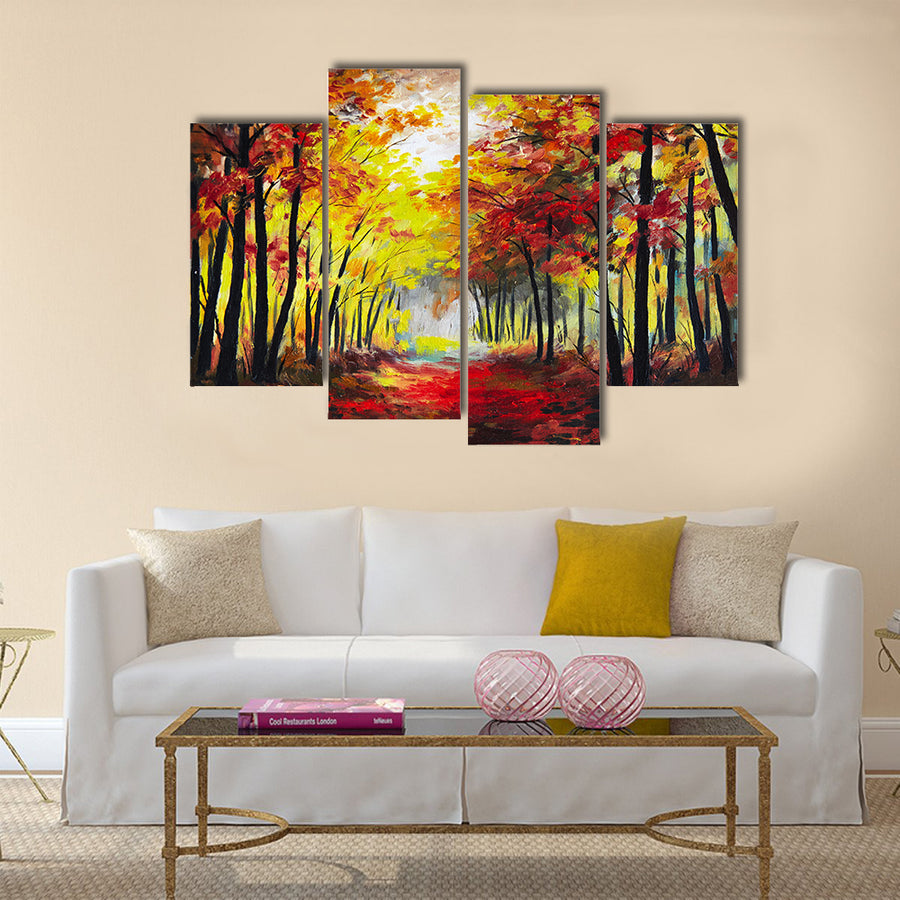 Oil painting landscape - colorful autumn forest Multi Panel Canvas Wall Art
