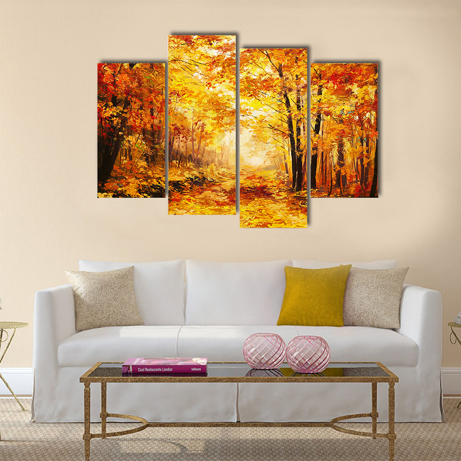Oil painting landscape - colorful autumn forest Multi Panel Canvas Wall Art