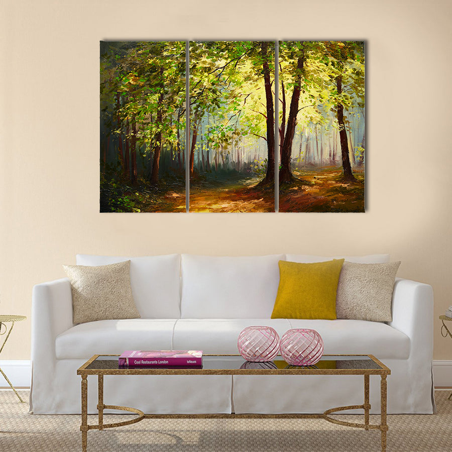 Oil Painting landscape - summer forest, colorful abstract art Multi panel canvas wall art