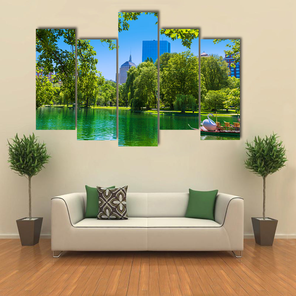 Boston Common lake and skyline in Massachusetts USA multi panel canvas wall art