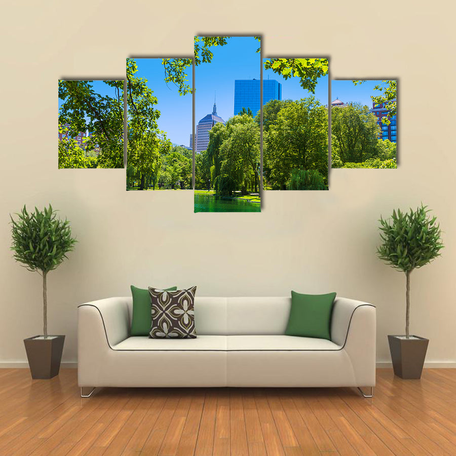 Boston Common lake and skyline in Massachusetts USA multi panel canvas wall art