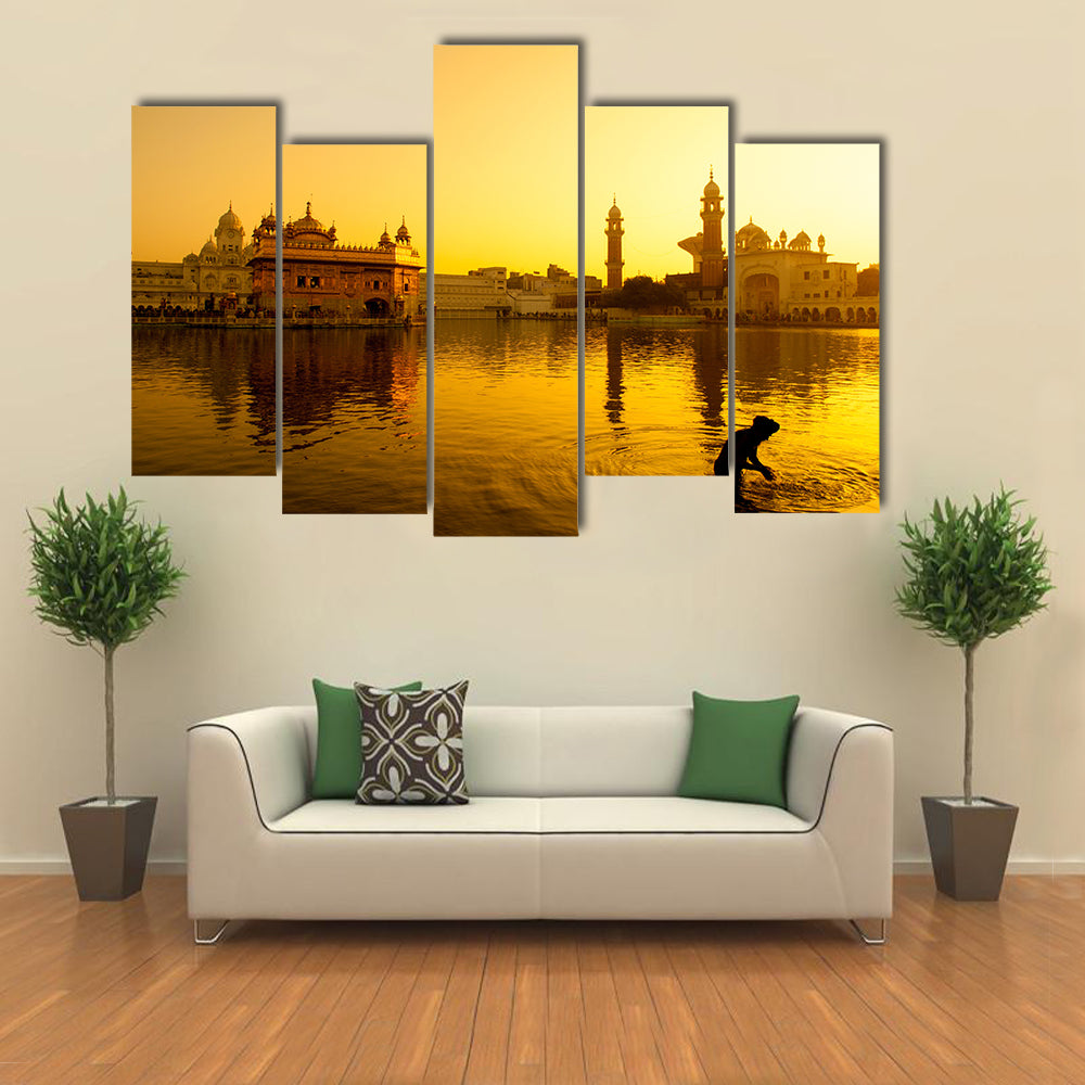 Sunset At Golden Temple In Amritsar in India, Multi Panel Wall Art