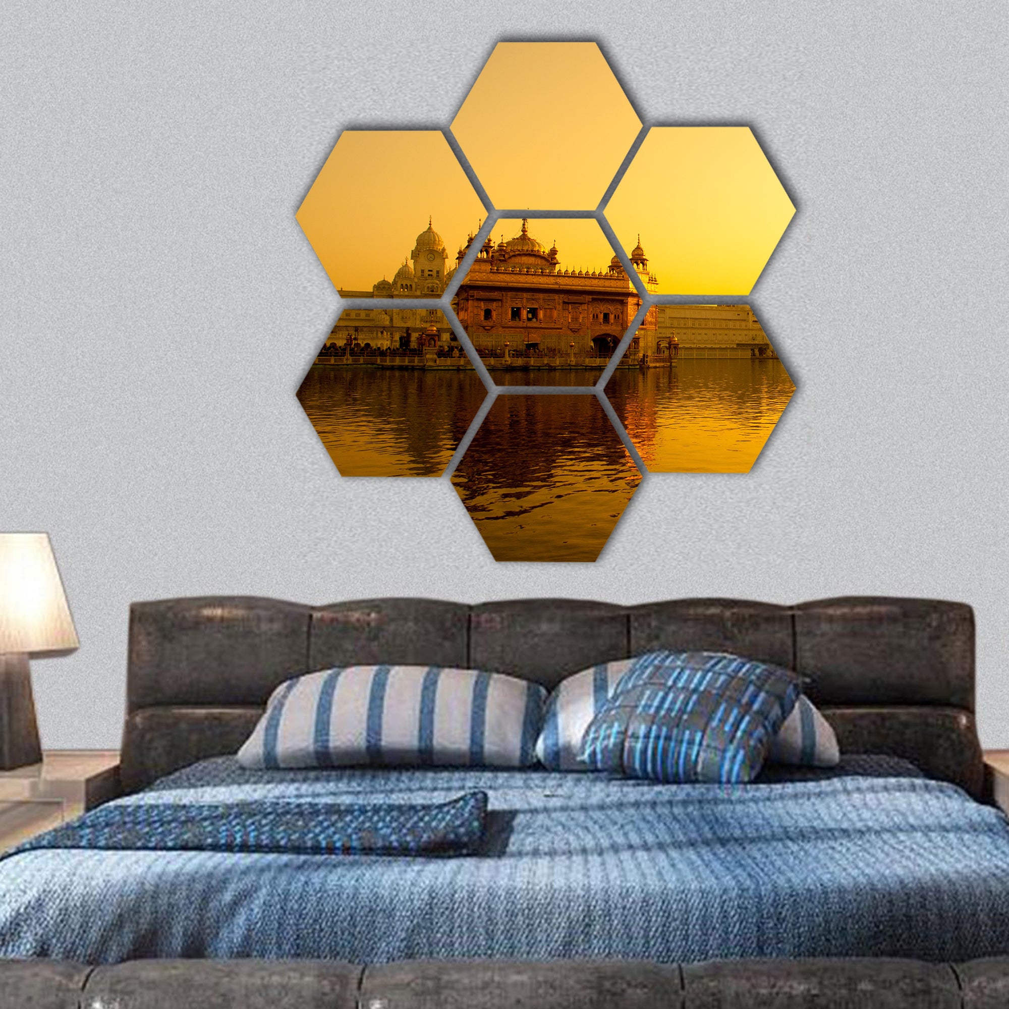 Sunset at Golden Temple in Amritsar, Punjab, India hexagonal canvas wall art