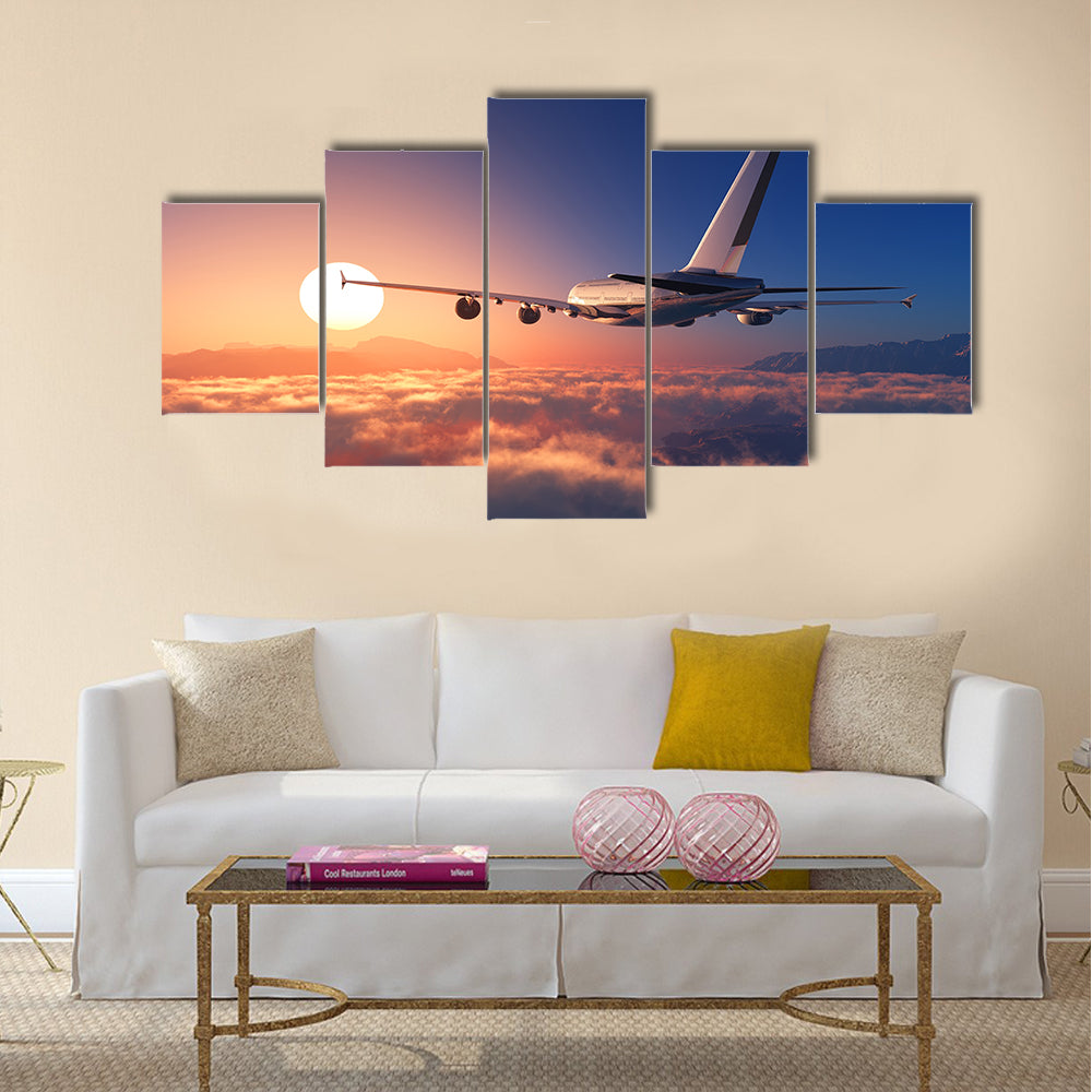Passenger plane above the clouds multi panel canvas wall art