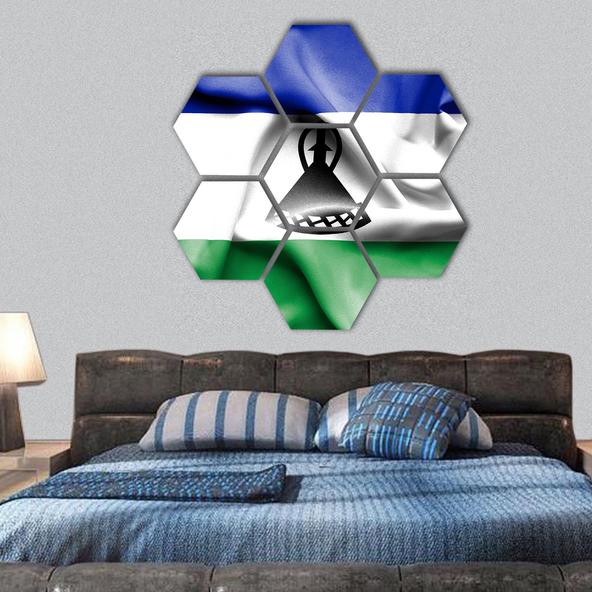 Lesotho waving flag hexagonal canvas wall art