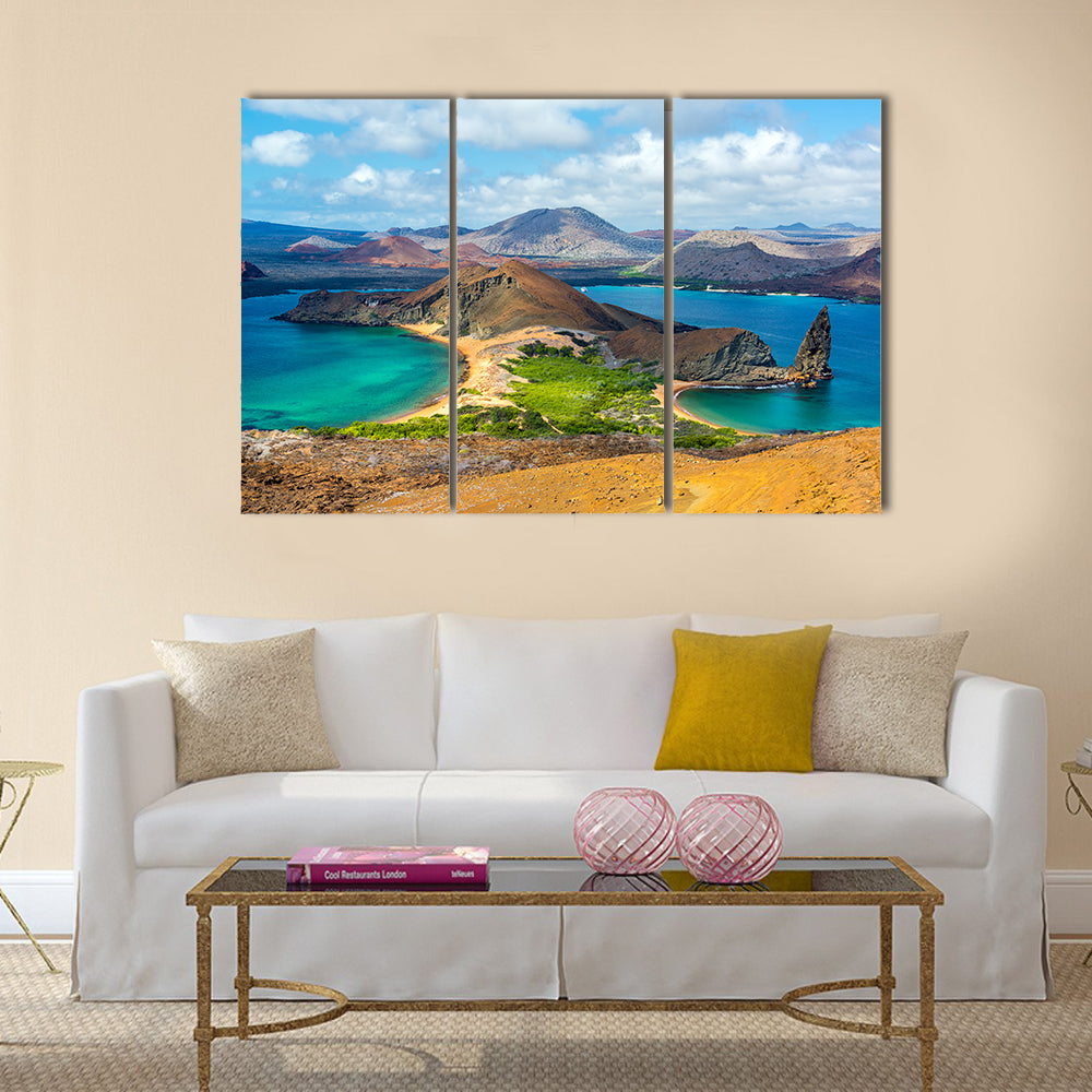 View of two beaches on Bartolome Island in the Galapagos Islands in Ecuador Multi Panel Canvas Wall Art