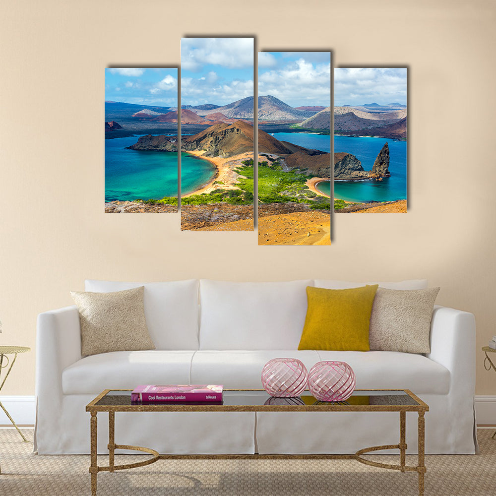 View of two beaches on Bartolome Island in the Galapagos Islands in Ecuador Multi Panel Canvas Wall Art