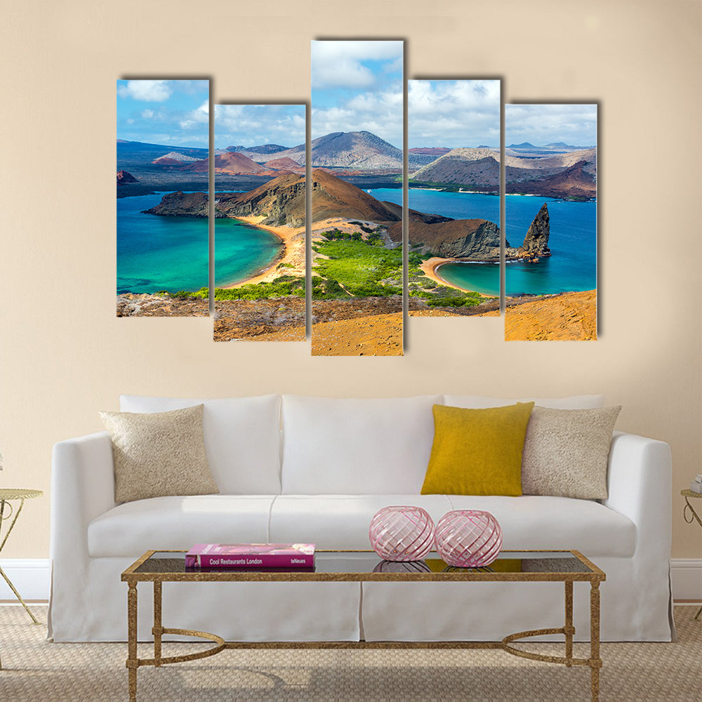 View of two beaches on Bartolome Island in the Galapagos Islands in Ecuador Multi Panel Canvas Wall Art