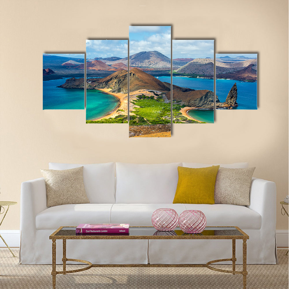 View of two beaches on Bartolome Island in the Galapagos Islands in Ecuador Multi Panel Canvas Wall Art