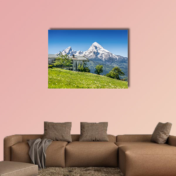 Idyllic summer landscape with traditional farm house in the Alps Multi panel canvas wall art