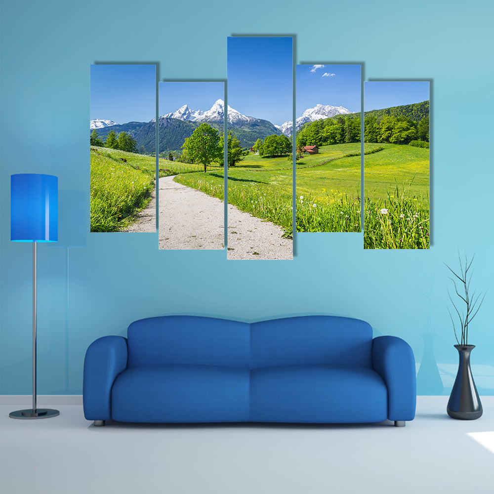 Idyllic summer landscape in the Alps multi panel canvas wall art