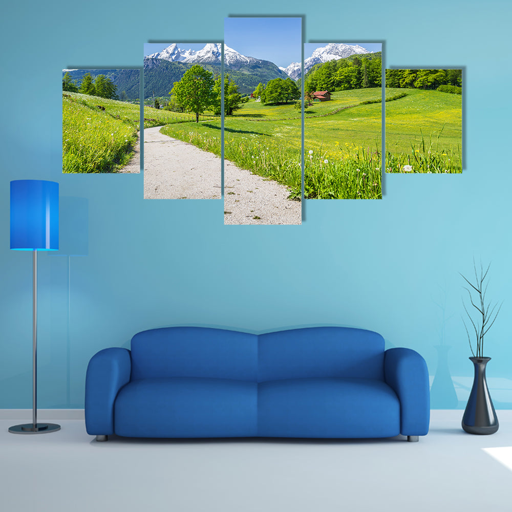 Idyllic summer landscape in the Alps multi panel canvas wall art