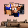 Bodybuilding couple against dark room Multi panel canvas wall art