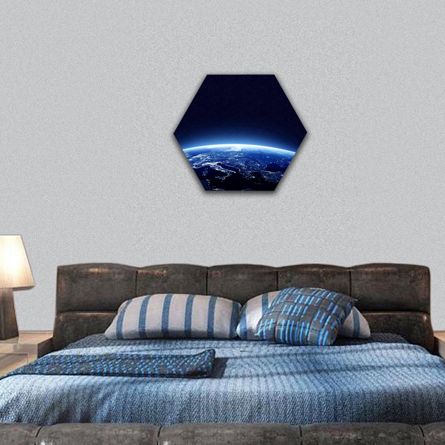 Earth at night as seen from space,  image furnished by NASA hexagonal canvas wall art