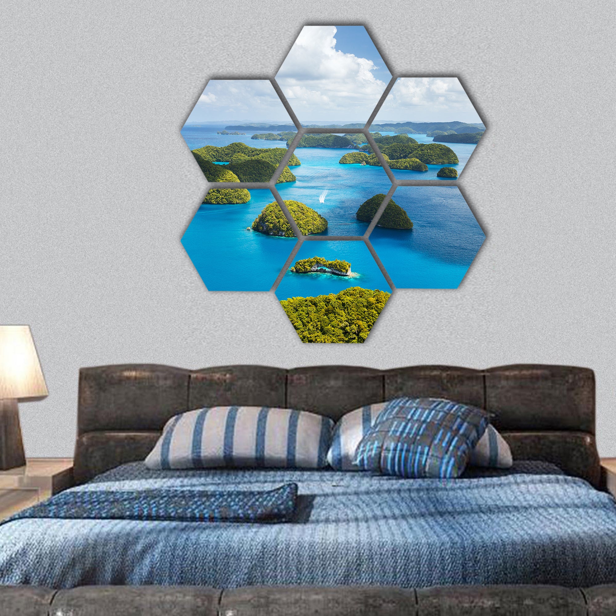 Beautiful view of Palau islands from above hexagonal canvas wall art