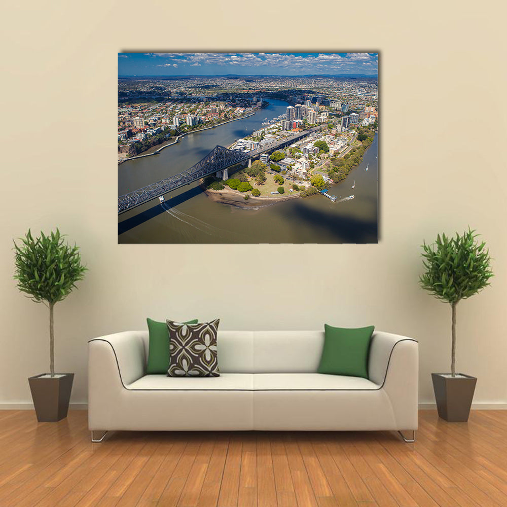 Kangaroo Points in the suburb of Brisbane from the air, Story Bridge multi panel canvas wall art