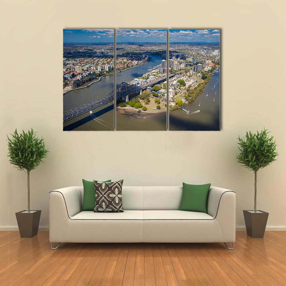 Kangaroo Points in the suburb of Brisbane from the air, Story Bridge multi panel canvas wall art