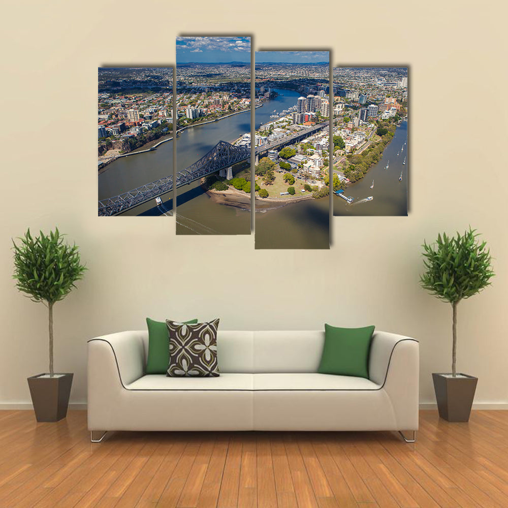 Kangaroo Points in the suburb of Brisbane from the air, Story Bridge multi panel canvas wall art