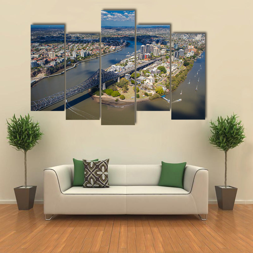 Kangaroo Points in the suburb of Brisbane from the air, Story Bridge multi panel canvas wall art