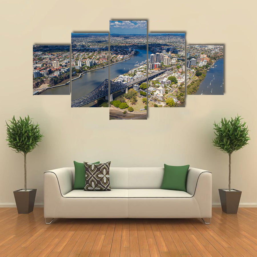 Kangaroo Points in the suburb of Brisbane from the air, Story Bridge multi panel canvas wall art