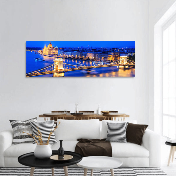 Budapest, Hungary, with the Chain Bridge and the Parliament panoramic canvas wall art