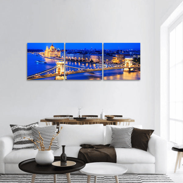 Budapest, Hungary, with the Chain Bridge and the Parliament panoramic canvas wall art