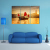 Sunset skyline of Hong Kong with traditional cruise sailboat at Victoria harbor multi panel canvas wall art