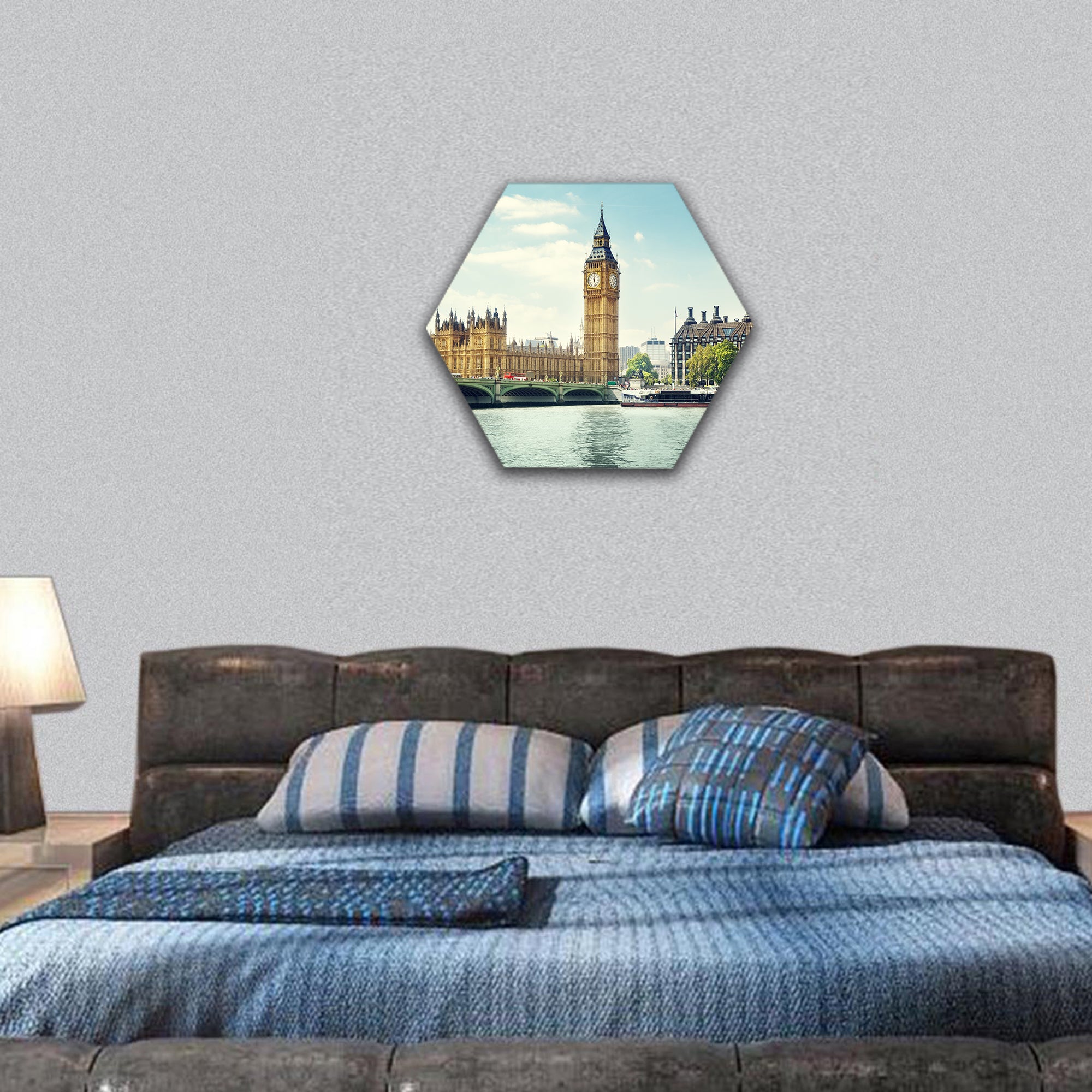 Big Ben in sunny day, London hexagonal canvas wall art