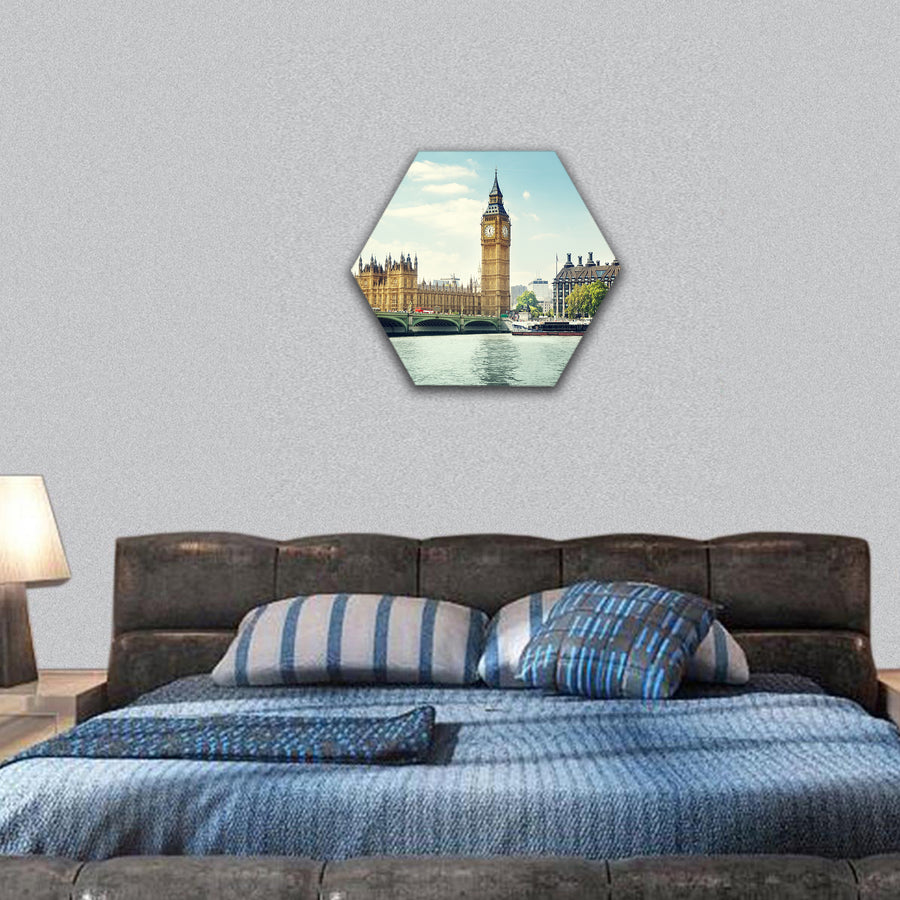 Big Ben in sunny day, London hexagonal canvas wall art