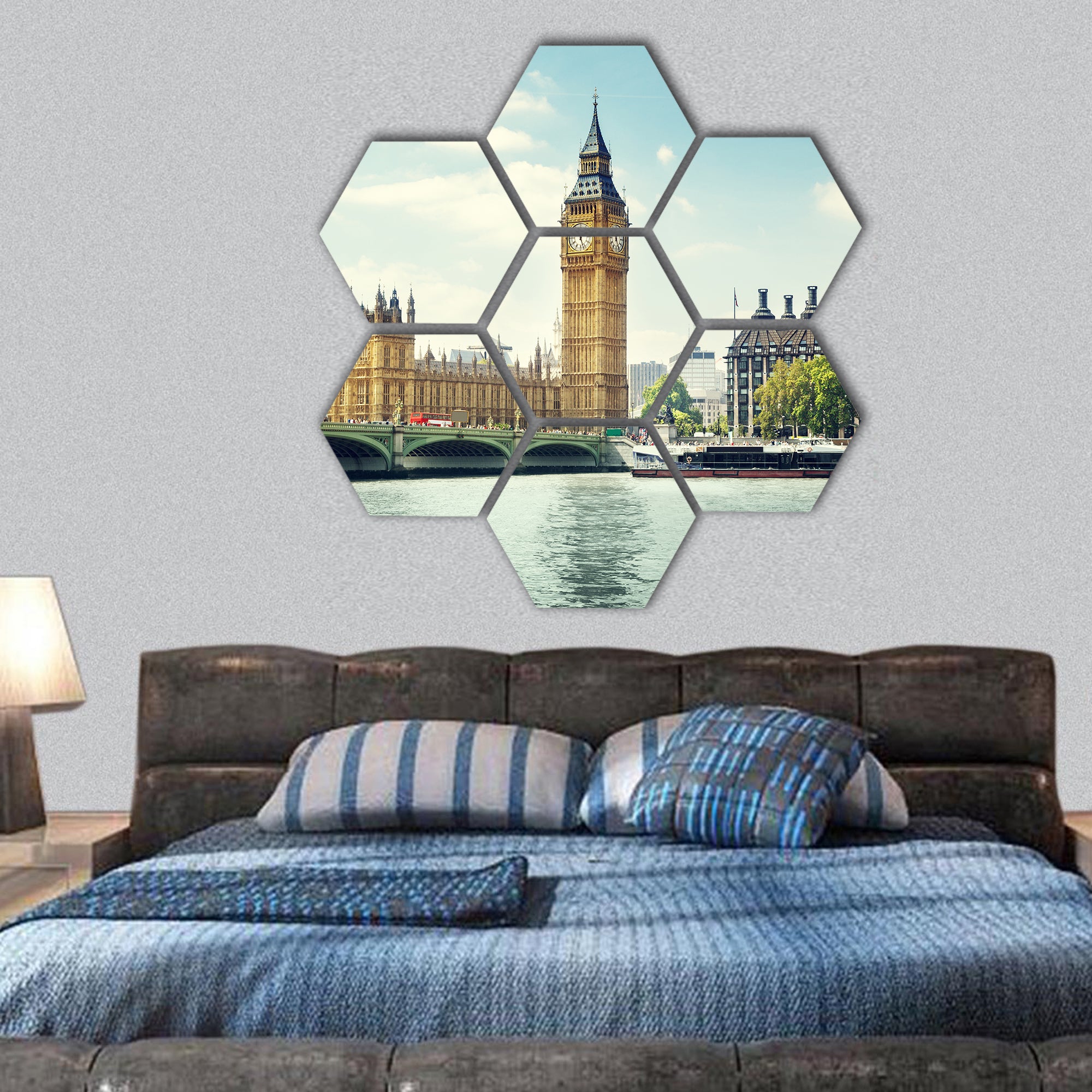 Big Ben in sunny day, London hexagonal canvas wall art
