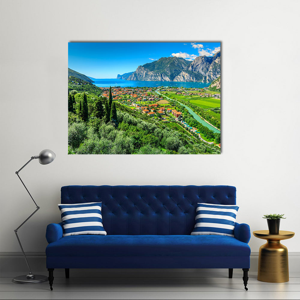 The Lake Garda And Sarca River In Northern Itlay Near A Town, Itlay, Multi Panel Canvas Wall Art