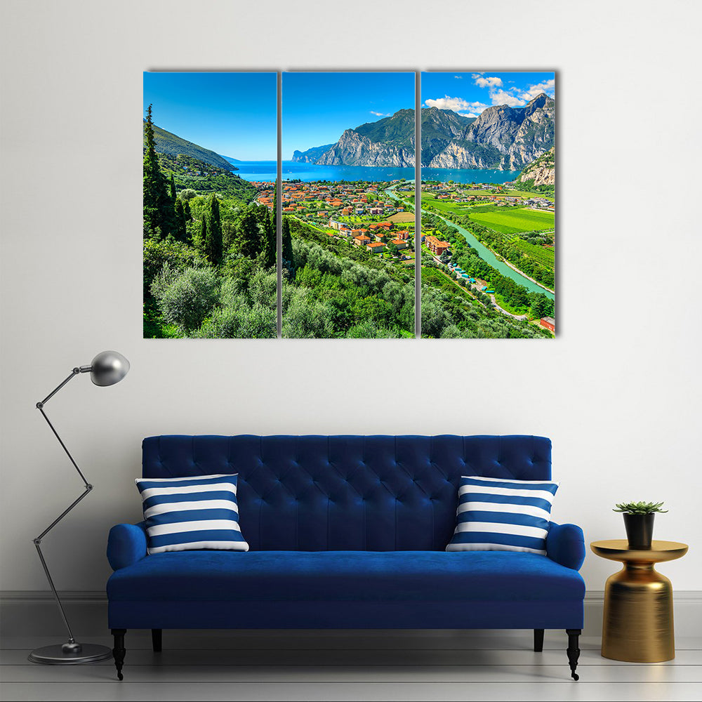 The Lake Garda And Sarca River In Northern Itlay Near A Town, Itlay, Multi Panel Canvas Wall Art