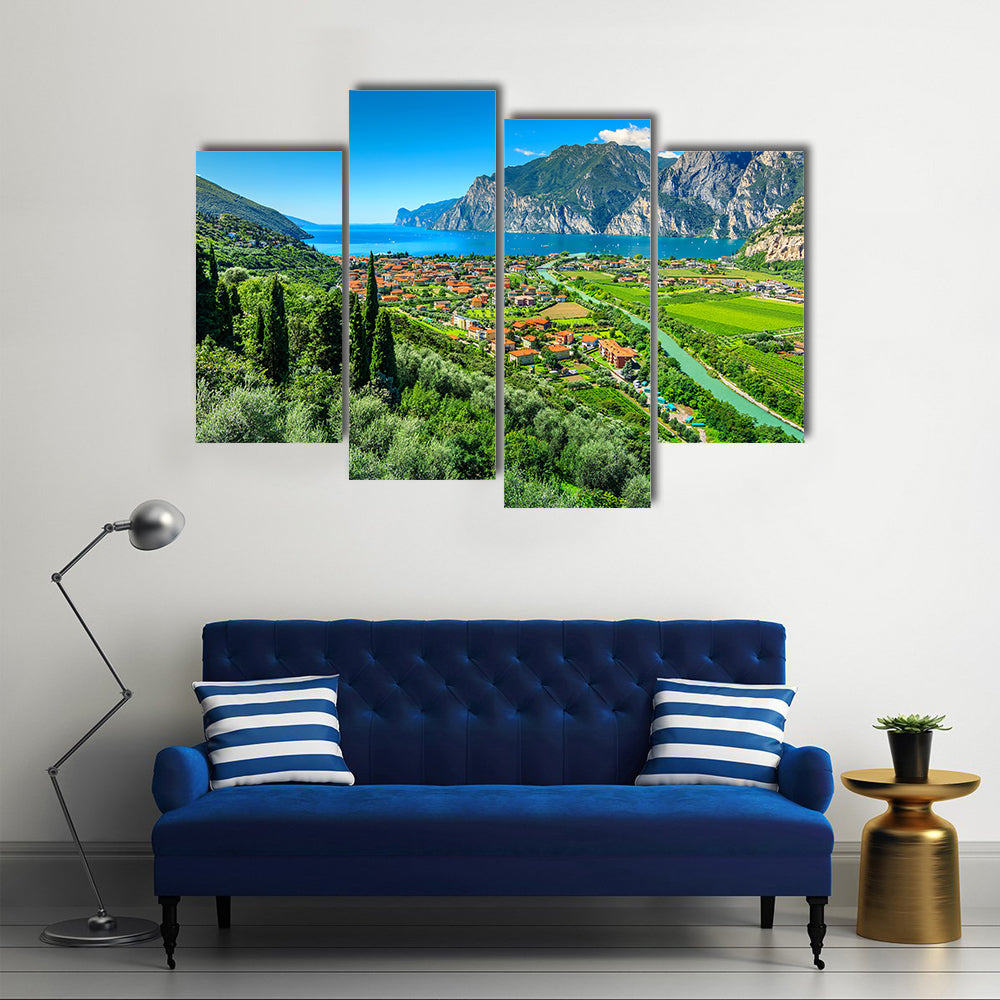The Lake Garda And Sarca River In Northern Itlay Near A Town, Itlay, Multi Panel Canvas Wall Art