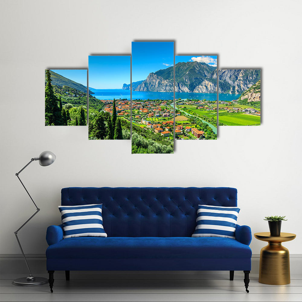 The Lake Garda And Sarca River In Northern Itlay Near A Town, Itlay, Multi Panel Canvas Wall Art