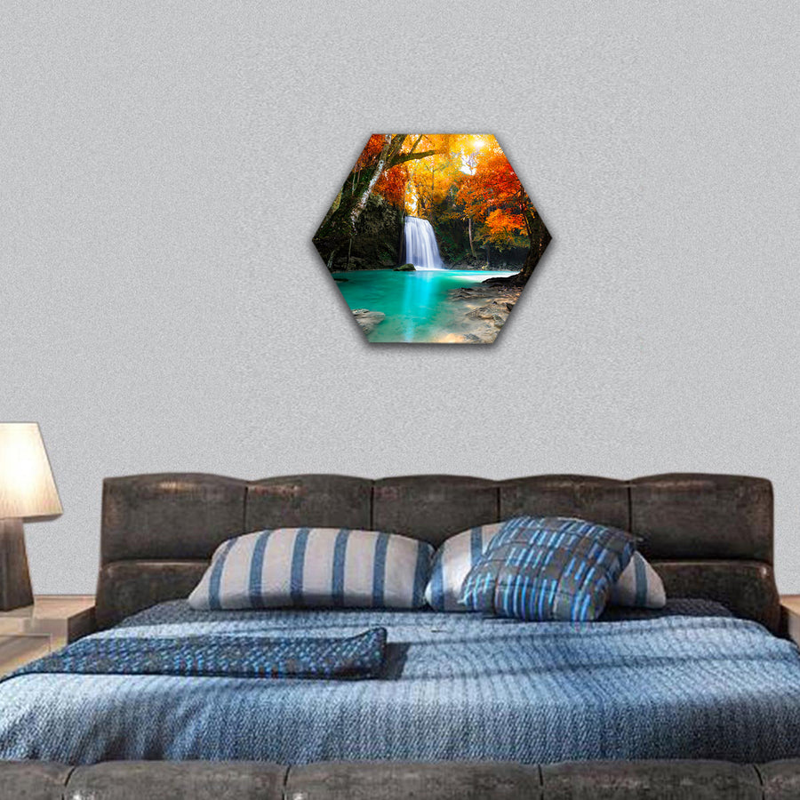 Deep forest Waterfall hexagonal canvas wall art