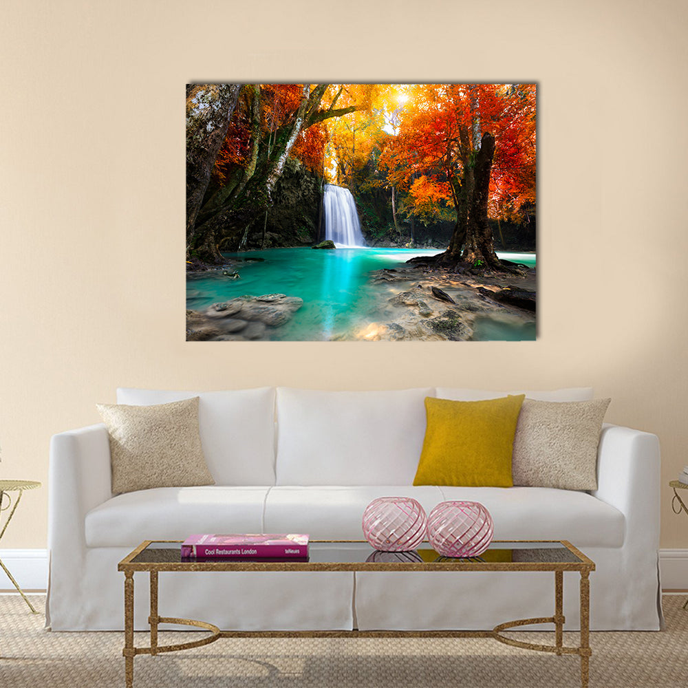Deep forest Waterfall Multi Panel Canvas Wall Art