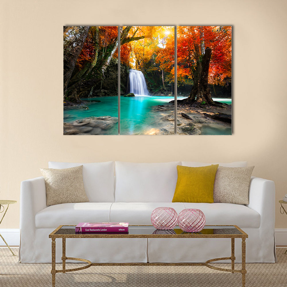 Deep forest Waterfall Multi Panel Canvas Wall Art