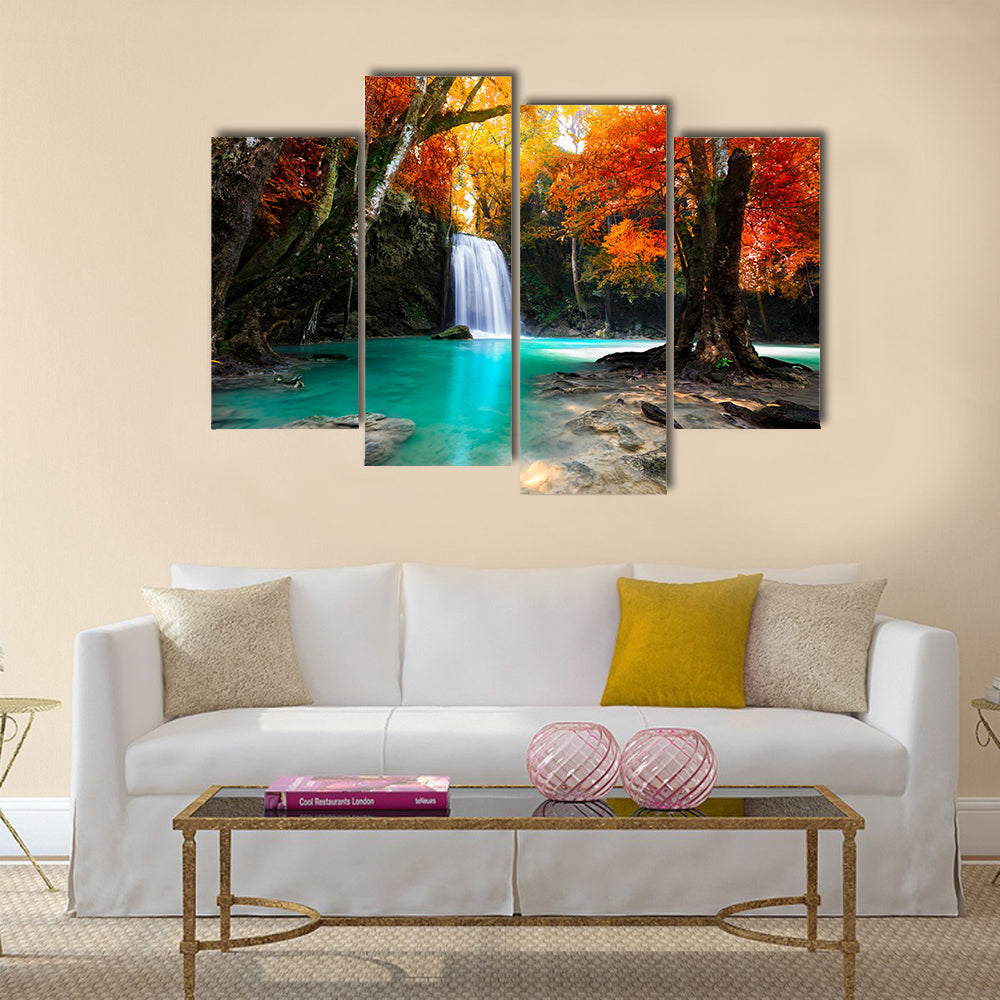 Deep forest Waterfall Multi Panel Canvas Wall Art