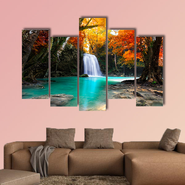 Deep forest Waterfall multi panel canvas wall art