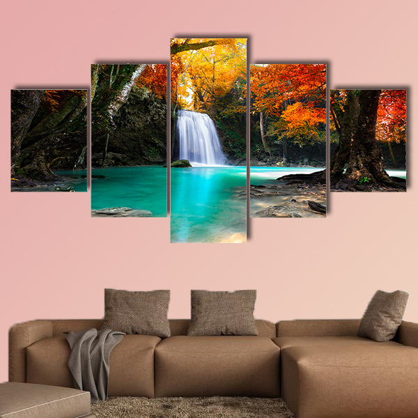 Deep forest Waterfall multi panel canvas wall art