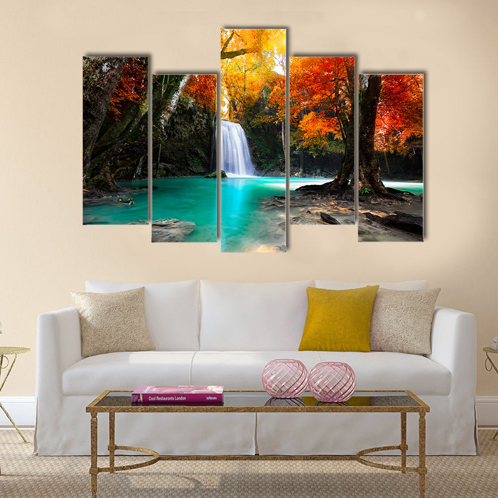 Deep forest Waterfall Multi Panel Canvas Wall Art