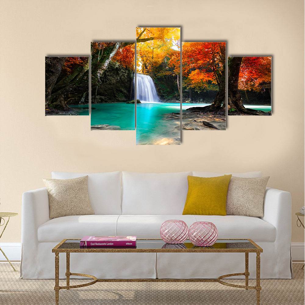 Deep forest Waterfall Multi Panel Canvas Wall Art