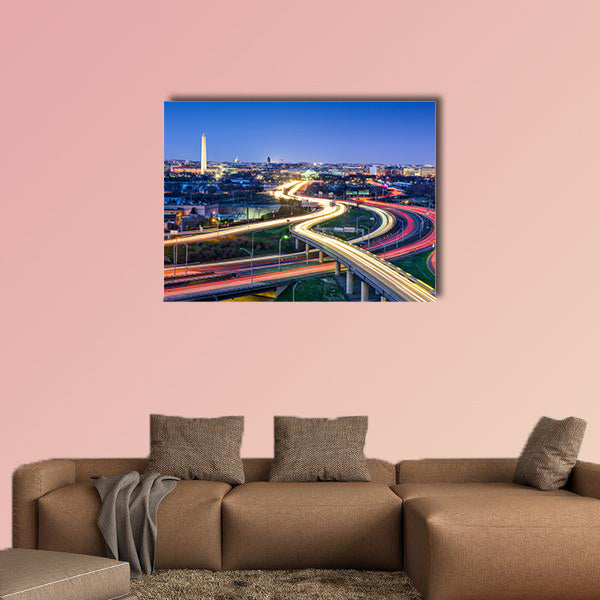 Washington D.C. skyline with highways multi panel canvas wall art