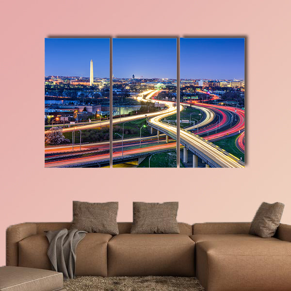 Washington D.C. skyline with highways multi panel canvas wall art